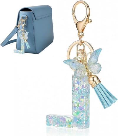 Sleutelportemonnee met vlinderhanger en gepersonaliseerde letter L, ideaal cadeau voor vrouwen en meisjes