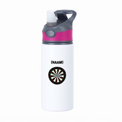 Hacebo® - Darten met eigen naam waterfles met rietje roze - Dartbord - Darter - Sport - water fles - 650ML