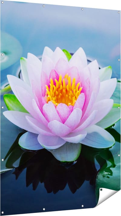 Gards Tuinposter Roze Lotusbloem met Waterlelies - 120x180 cm - Tuindoek - Tuindecoratie - Wanddecoratie buiten - Tuinschilderij
