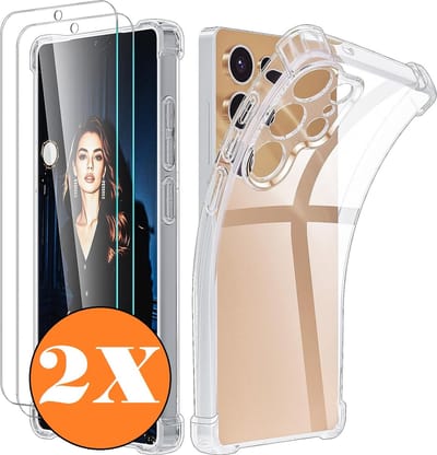 Hoesje geschikt voor Samsung Galaxy S25 Ultra Hoesje transparant - Anti Shock silicone hoesje Galaxy S25 Ultra case met 2 Pack Screenprotector tempered glass voor Samsung S25 Ultra