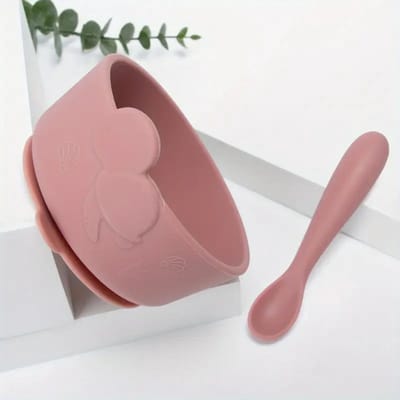 Vavida Siliconen Bakje - Baby - Oudroze - Met Lepel - Zuignap - BPA-vrij - Leuk Als Kraamcadeau