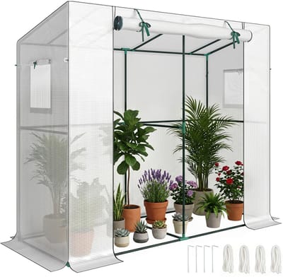Outsunny-Stahl, Kunststoff-Weiß-200L x 76B x 170H cm-Gewächshaus