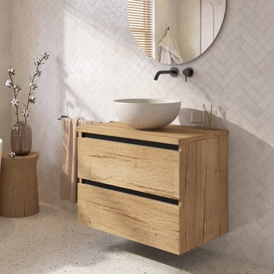 Saqu Gaia badmeubel incl. afdekblad 80x51x62cm eiken marcato – zwarte greeplijst