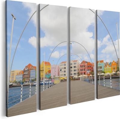 Artaza Canvas Schilderij Vierluik Willemstad Gekleurde Huisjes in Curaçao - 80x60 - Foto Op Canvas - Canvas Print