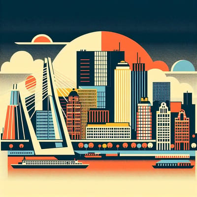Modern rotterdam schilderij | Rotterdamse skyline in een eigentijds perspectief verbeeld: kunstzinnige meesterwerk | Kunst - 40x40 centimeter op Canvas | Foto op Canvas