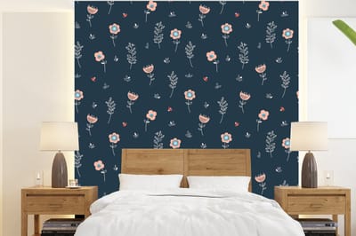 Behang - Fotobehang Bloem - Insecten - Patronen - Breedte 220 cm x hoogte 240 cm