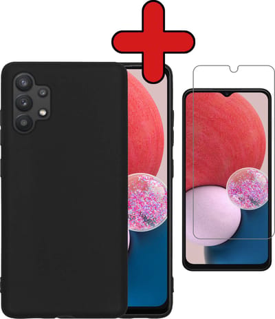 Hoesje - Met Screenprotector - Geschikt voor Samsung Galaxy A13 4G - Sterk & Shockproof - Telefoon Hoes - Back Cover - Siliconen Case - Telefoonhoes - Zwart