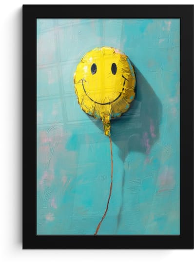 Poster in lijst - Fotolijst 20x30 cm - Posters - Ballon - Geel - Smiley - Posterlijst zwart - Decoratie - Wanddecoratie woonkamer - Muurdecoratie slaapkamer
