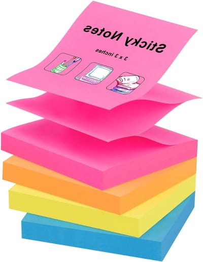 Pop-up Sticky Notes 76 x 76mm, 4 Pads in Diverse Kleuren, Zelfklevende Notities, 100 Vel per Pad, Perfect voor Organiseren en Notities Maken