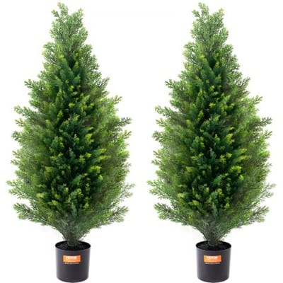VEVOR Kunstmatige Topiary Cederboom, 91 cm hoog (2 stuks), met extra bladeren en pot, Kunstmatige groenblijvende dennencipres, UV-beschermde kunstmatige groenset