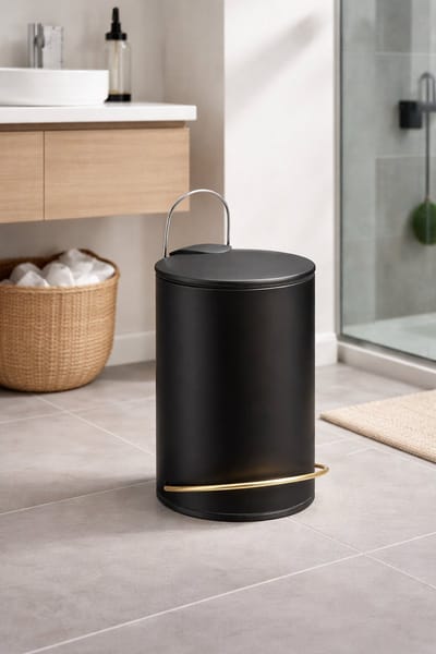 Luxe Pedaalemmer Ring 3L Zwart – Badkamer Afvalemmer met Gouden Accent – 25 x 18,3 x 21,5 cm
