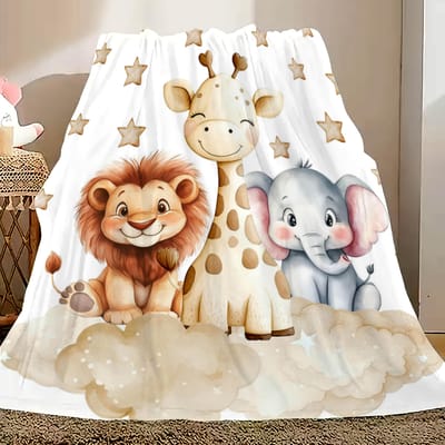 Op Maat Gemaakte Cartoon Dieren Deken Leeuw Giraf Olifant Wolken Fleece Plaid Kindercadeau Zacht Warm Alle Seizoenen Babykamer Decoratie 70x100cm28x39in beige