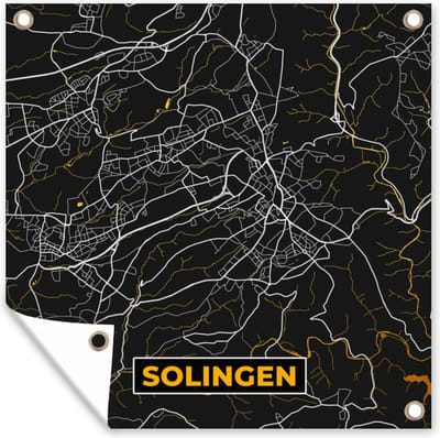 Tuin poster Solingen - Goud - Stadskaart - Plattegrond - Duitsland - Kaart - 200x200 cm - Tuindoek
