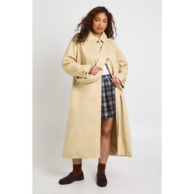 boohoo Dames PLUS LONGLINE TRENCHCOAT MET BijPASSEN TAS | Stone | Maat: 16