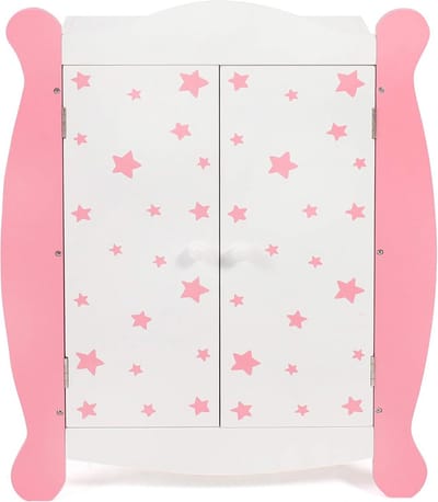 Poppenkledingkast - Poppenmeubel - Poppen verzorgen - Met kledingstang - 22 x 46 x 59 cm - Roze