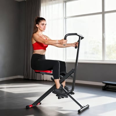 MEUNIQ AB-trainer Total Crunch verstelbare zitting 20 cm inklapbaar metalen frame met antislippedalen 57 x 105 x 115 cm voor thuisfitness Rood