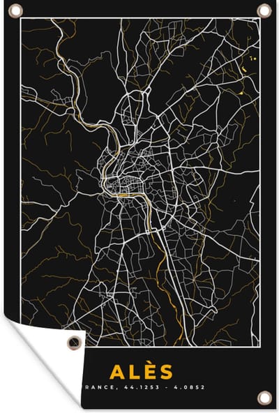 Muurdecoratie Alès - Stadkaart - Plattegrond - Kaart - Frankrijk - 120x180 cm - Tuinposter - Stadskaart - Tuindoek
