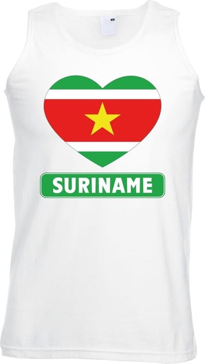 Suriname singlet shirt/ tanktop met Surinaamse vlag in hart wit heren S