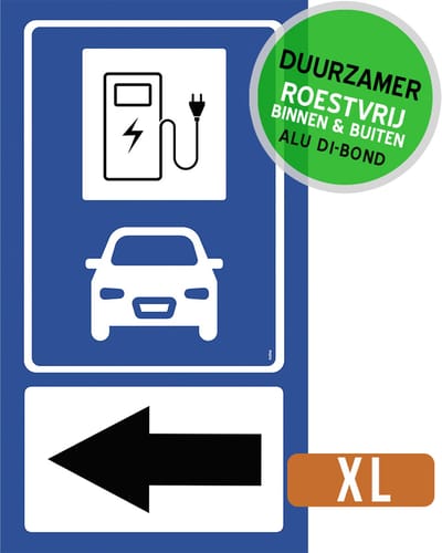 Pictogram/ bord XL Dibond | Parkeerplaats elektrische wagens - pijl naar links | 27 x 50 cm | Aanwijzer | Duurzaam | Roestvrij | 1 stuk