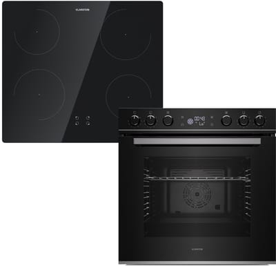 Klarstein ControlSync Oven met inductiekookplaat - 73L inbouwoven, 9 kookfuncties, Digitale timer, Kinderslot, Kookplaat 4 zones met booster, Zwart glas, Energieklasse A