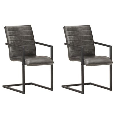 vidaXL - Eetkamerstoelen - 2 - st - echt - leer - grijs