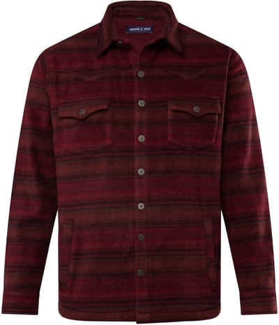 John F. Gee - Heren - Fleece-overshirt lange mouwen kentkraag - Bes - Maat 3XL