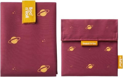 Boc’n’Roll - Snack'n'Go Voordeelset Icons Saturn - Herbruikbaar Boterhamzakje en Snackverpakking - Sluiting met klittenband - BPA-vrij - Waterdichte binnenlaag - Wasbaar tot 60°C