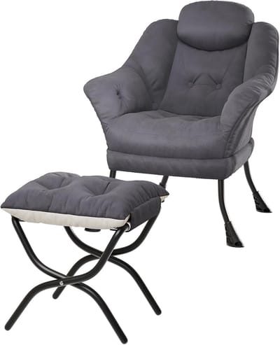 Moderne Fauteuil met Hocker - Verstelbare Loungestoel met Zijvak - Velvet Relaxstoel - Compact Design voor Kleine Ruimtes - Grijs