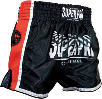 Super Pro Stripes Kickboks broekje Zwart/Rood/Wit (Beschikbaar in verschillende maten)