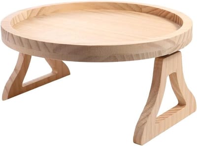 Bank Armsteun Tafel - Mini Tafel - Ontspannen op de bank - Opvouwbaar en klembaar - 25 cm rond - Bruin