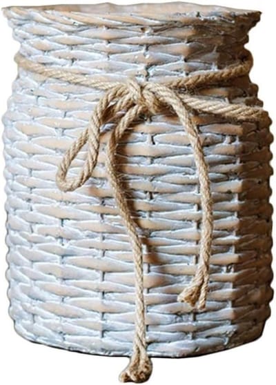 Plantenbak Tuinpot - Beton Pot - Planten Decoreren - Rieten Weef Imitatie - 17x17x23.5cm - Grijs
