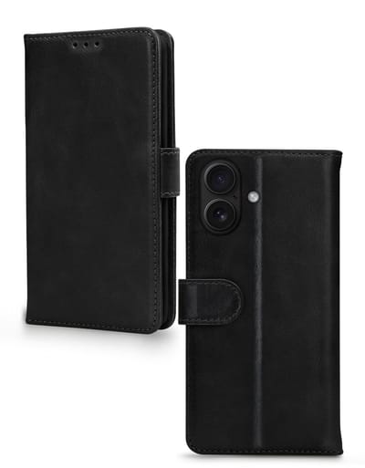 Mobilize Telefoonhoesje geschikt voor Apple iPhone 17 Hoesje Echt Leer | Mobilize Wallet Bookcase Portemonnee | Pasjeshouder voor 3 Pasjes | Telefoonhoesje voor Pinpas / OV Kaart / Rijbewijs - Zwart