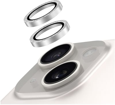 AVY Camera Lens Protector Rings | Geschikt voor Apple iPhone 14 / 14 Plus | Camera Lens Protector Glas | Schokbestendig | Krasbestendig | met Applicator | Glitter Zilver