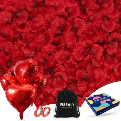 Fissaly 2000 Stuks Rode Rozenblaadjes met Hartjes Ballonnen – Romantische Liefde Versiering – Liefdes Cadeau Decoratie - Love - Rood - Hem & Haar Valentijn Cadeautje
