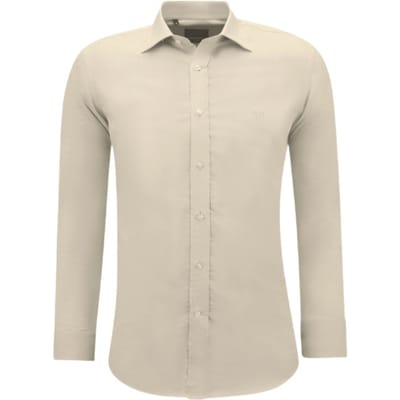 Heren Blouse met Lange Mouwen - Slim Fit Overhemd Heren - Oxford Blouse Heren Volwassenen - Licht Bruin