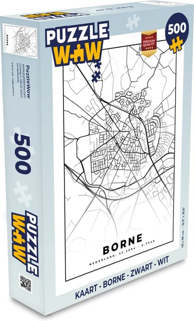 Puzzel Kaart - Borne - Zwart - Wit - Legpuzzel - Puzzel 500 stukjes