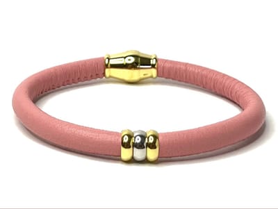 NIEUW! Jolla - dames armband zilver - leer - magneetsluiting - bedels - tweekleurig - Single Ladies Gold - Roze