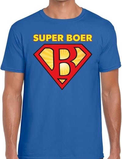 Blauw t-shirt super boer - blauw Achterhoek festival shirt voor heren S
