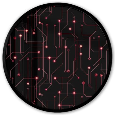 Poster in lijst Rond - Fotolijst 40x40 cm - Posters - Gaming - Lijnen - Netwerk - Stippen - Rood - Ronde posterlijst zwart - Decoratie - Wanddecoratie woonkamer - Muurdecoratie slaapkamer