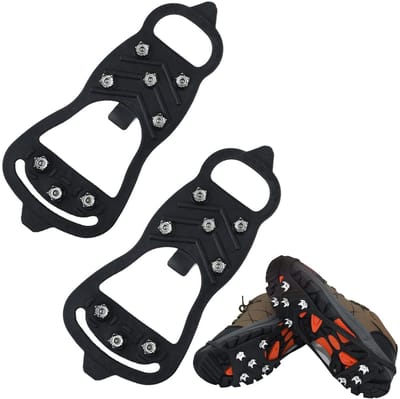 Dailygoods- Sneeuwklauw Antislip Schoenhoes - 8 Stalen Spikes - Maat L (Schoenmaat 7-11) - Rubber + Metaal - Geschikt voor Sneeuwdagen - Schoenstoppers