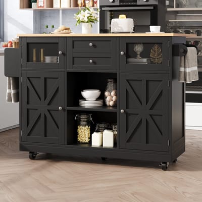 DESMIU Keukenwagen - Uitschuifbare Werkblad En Opbergruimte - Voor Keuken En Eetkamer - MDF En Metaal - Zwart - 140 X 70 X 93,5 Cm
