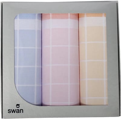 3 stuks Dames zakdoeken Ruit - Cadeauverpakking katoenen zakdoeken - blauw/roze/geel / 35x35