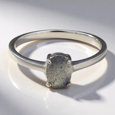 Cavill - Zilveren ring met 0 76 ct Labradoriet ovaal uit Madagaskar - 925 Sterling Zilver - Minimalistisch Elegant Design - Damesring Maat 17