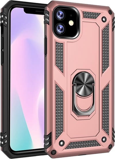 MobyDefend Hoesje - Geschikt voor iPhone 11 Pro - Pantsercase Met Draaibare Ring - Roze