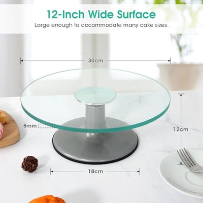 Cake Draaitafel, 30,5 cm roterende glazen taartdraaitafel, roterende taartstandaard met antislip rubberen bodem mooie bakgereedschap, apparatuur voor het maken van taarten