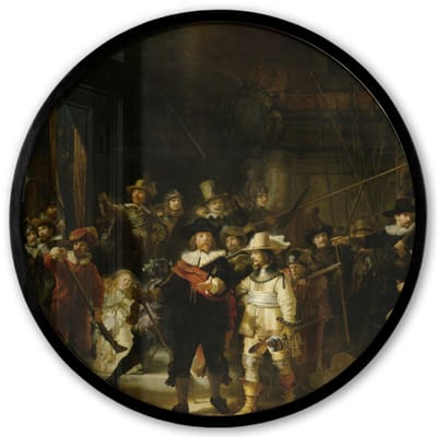 Poster in lijst Rond - Fotolijst 40x40 cm - Posters - De Nachtwacht - Kunst - Oude meesters - Rembrandt - Ronde posterlijst zwart - Decoratie - Wanddecoratie woonkamer - Muurdecoratie slaapkamer