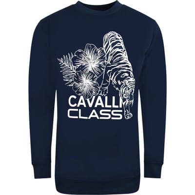 Cavalli Class groot marineblauw sweatshirt met tijgerontwerp