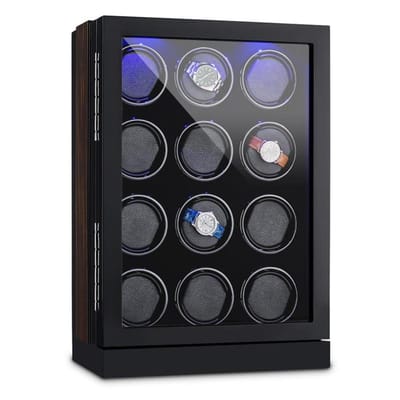 Klarstein Klagenfurt Horlogeopwinder, voor 12 automatische horloges, Links-rechts-loop, max. 2200 omwentelingen/dag, Kijkvenster, pianozwart