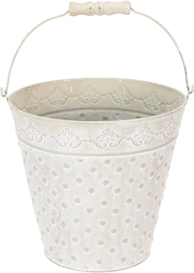 Decoratieve emmer, witgekalkt, met handvat, Ø20,5 cm, metalen plantenb