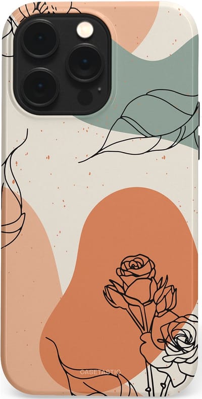 Casetastic hoesje geschikt voor Apple iPhone 14 Pro Max - MagSafe - Dubbellaagse bescherming - Lijnenspel roos - Fashion Case - Saliegroen Perzik Zand